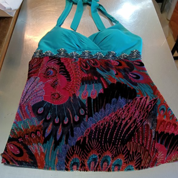 Cache Tops - Buy 3 FOR $20! Cache Sequin Beaded Silk Burnout Velvet Halter Top  "AS IS"